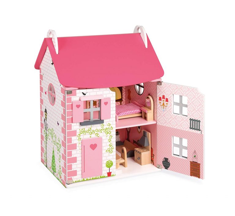 Janod Mademoiselle Doll’s House – 3-Level Classic Wooden Dollhouse with ...