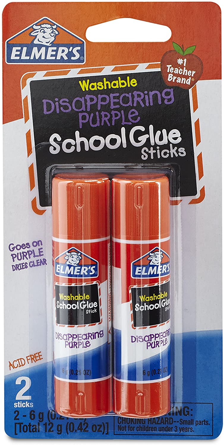 Elmer's Disappearing Purple School Glue Sticks, 0.21 oz, Pack of 2 – Baby e  Toys